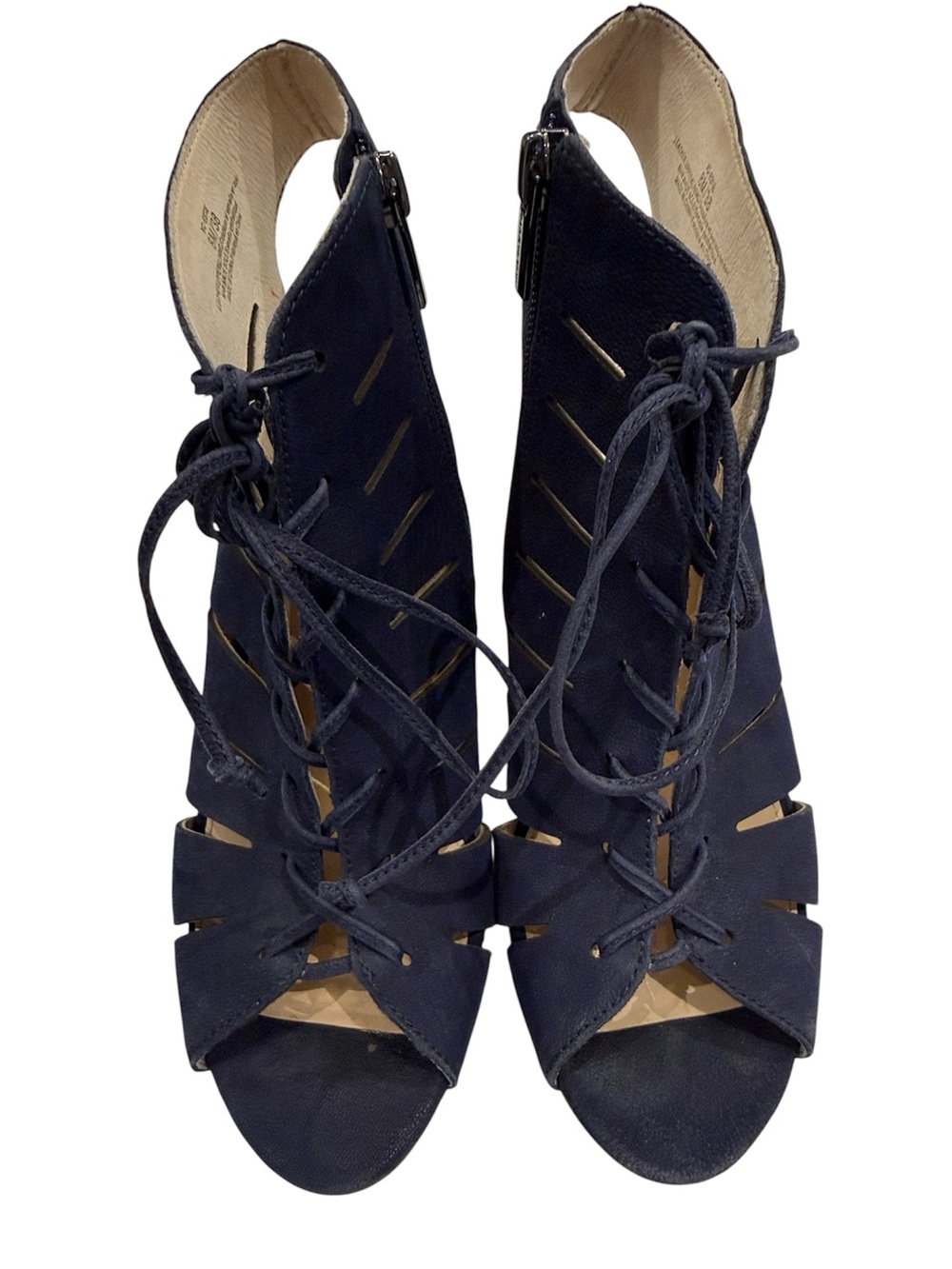Vince Camuto Navy Lace-Up Peep Toe Heels - Women